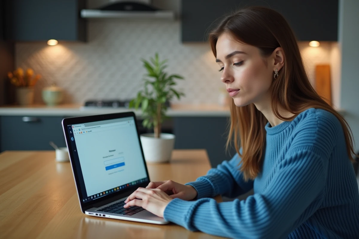 Femme accédant à l'interface d'administration du routeur via l'adresse IP 192.168.1.85 dans un navigateur web