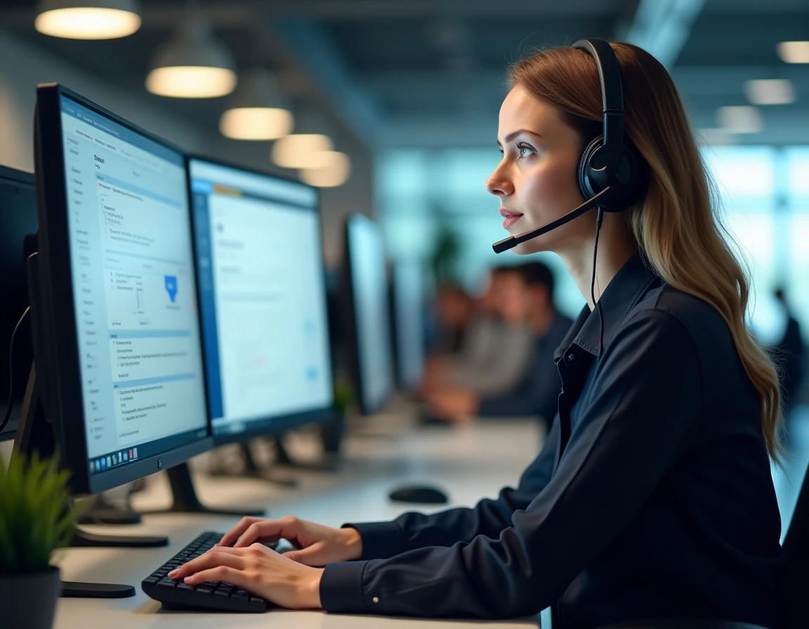 Technicienne support informatique d'Ans Informatique à Pontarlier gérant une assistance client à distance