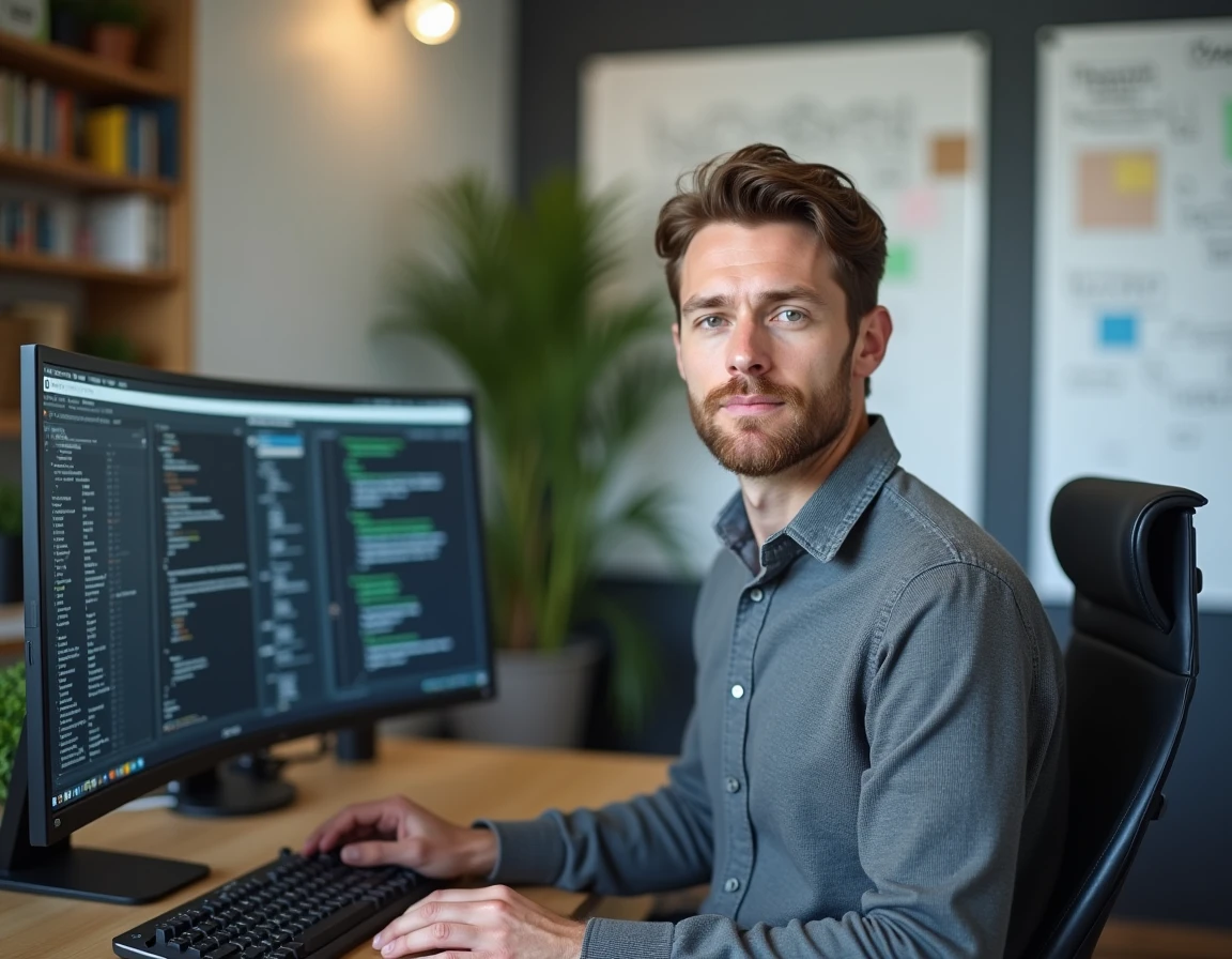 Développeur web d'Arobaz Informatique à Pontarlier travaillant sur un projet de conception numérique