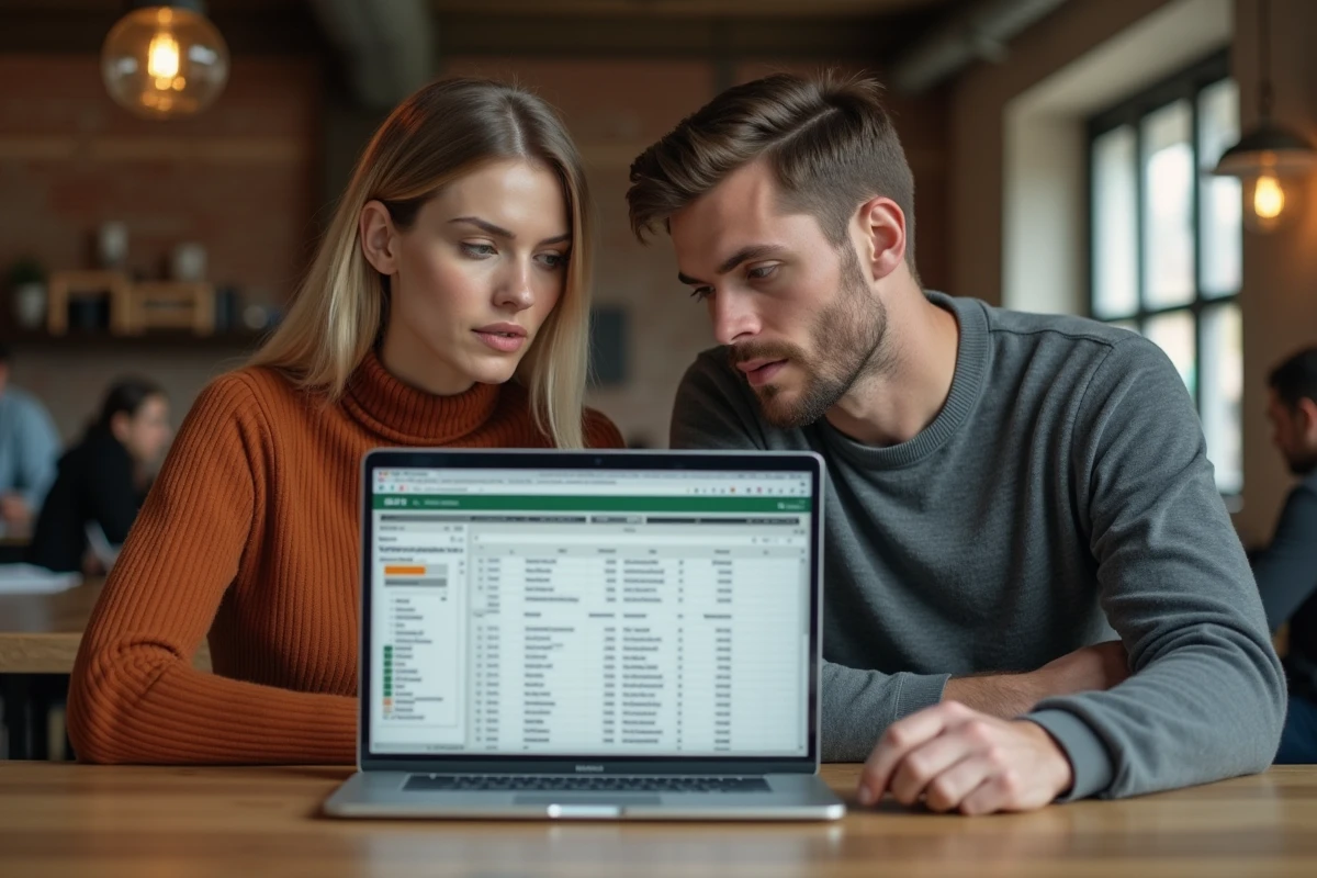 Deux collègues collaborant sur Excel pour apprendre à figer plusieurs lignes dans un espace de coworking moderne