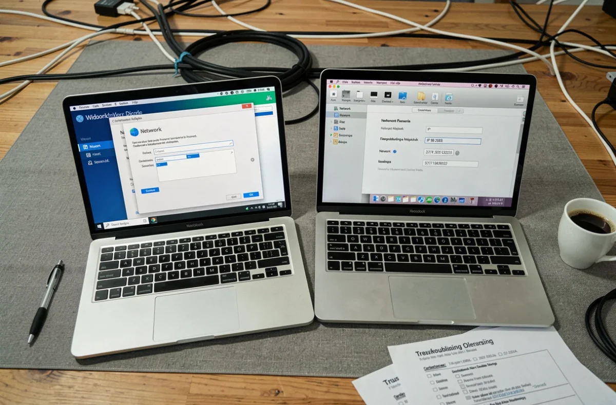 Vue comparative des paramètres réseau Windows et macOS pour corriger une adresse IP incorrecte