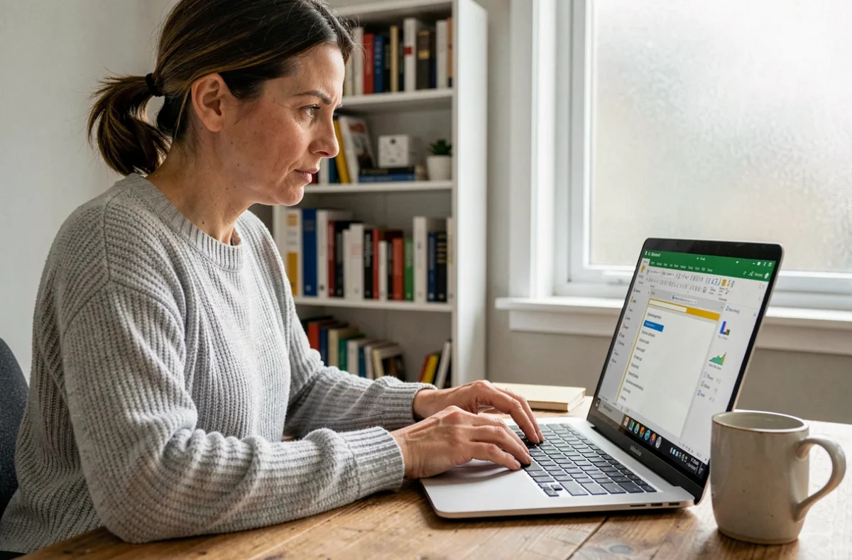 Femme configurant un compte email Webmail Clermont dans Microsoft Outlook sur un ordinateur portable dans un bureau à domicile