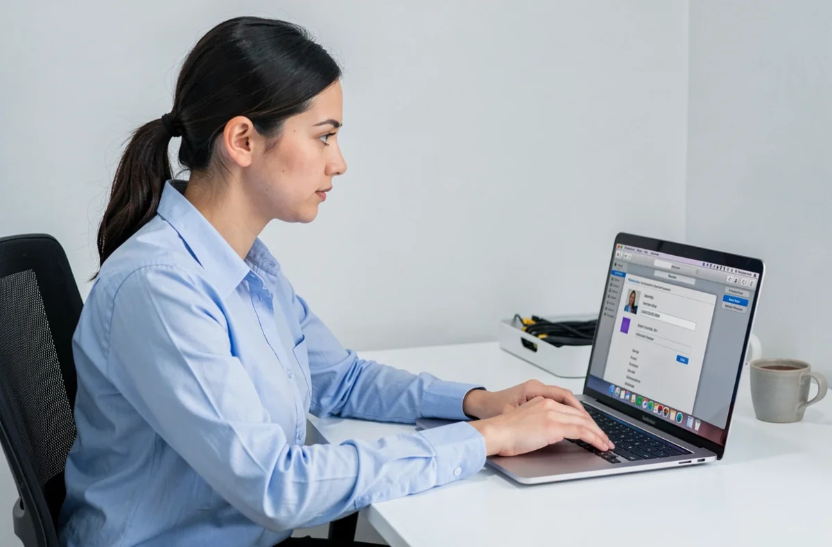 Femme corrigeant les paramètres réseau macOS dans le panneau Préférences Système sur un MacBook