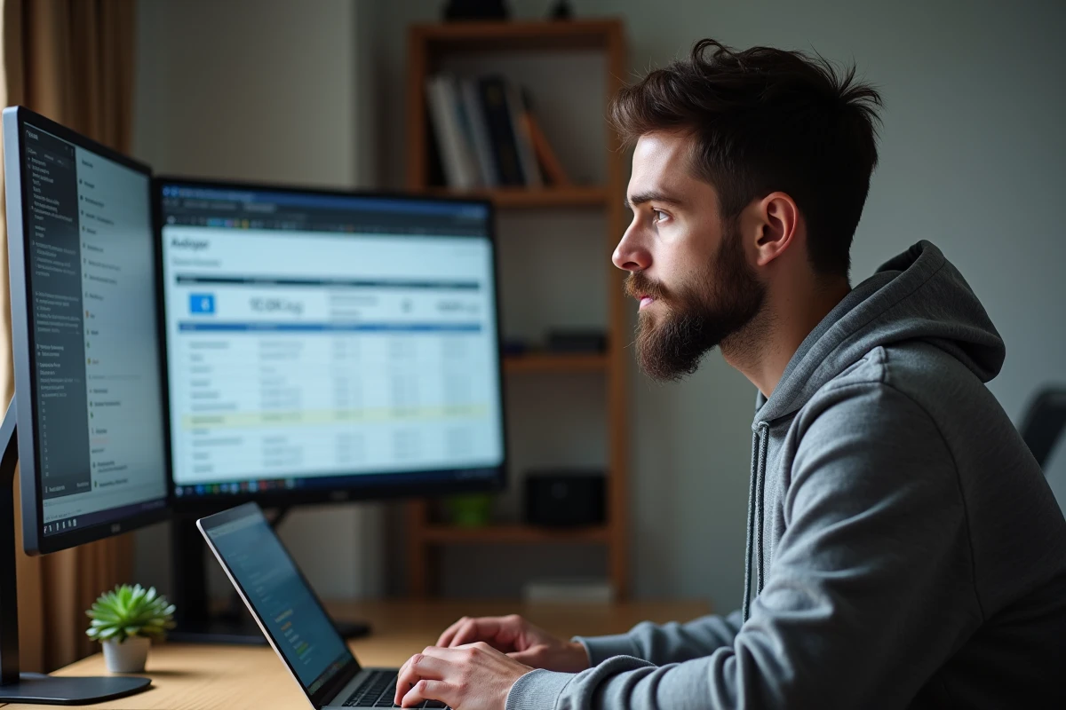 Développeur indépendant comparant les tarifs de création de site internet d'une agence spécialisée sur son ordinateur