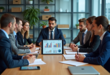 Marketing automation : pourquoi les entreprises en ont-elles besoin ? Groupe de professionnels en réunion avec tablette d'analyses marketing