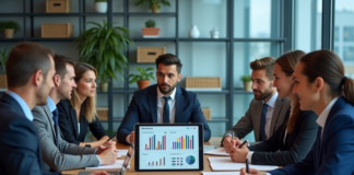 Marketing automation : pourquoi les entreprises en ont-elles besoin ? Groupe de professionnels en réunion avec tablette d'analyses marketing