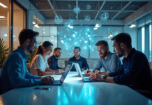 Groupe de professionnels du marketing collaborant autour d'une table moderne