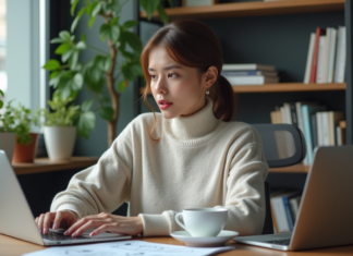 Gestion de base de données Web : enjeux, avantages et principes fondamentaux Jeune femme au bureau examinant un diagramme de base de donnees
