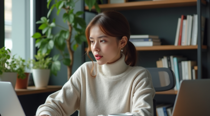 Gestion de base de données Web : enjeux, avantages et principes fondamentaux Jeune femme au bureau examinant un diagramme de base de donnees