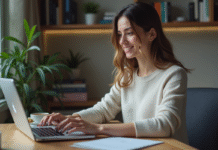 Jeune femme vérifiant la sécurité du site web sur son ordinateur