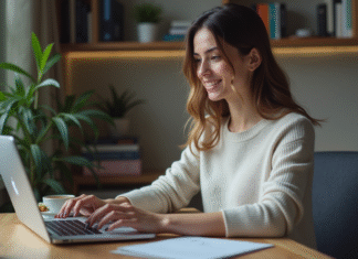 Jeune femme vérifiant la sécurité du site web sur son ordinateur