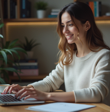 Jeune femme vérifiant la sécurité du site web sur son ordinateur