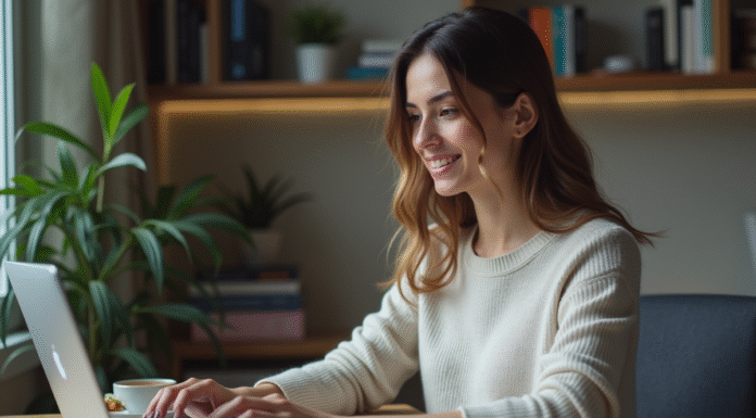 SSL : fonctionnement et avantages du protocole de sécurisation des sites web Jeune femme vérifiant la sécurité du site web sur son ordinateur