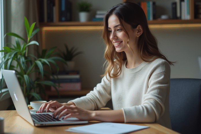 Jeune femme vérifiant la sécurité du site web sur son ordinateur