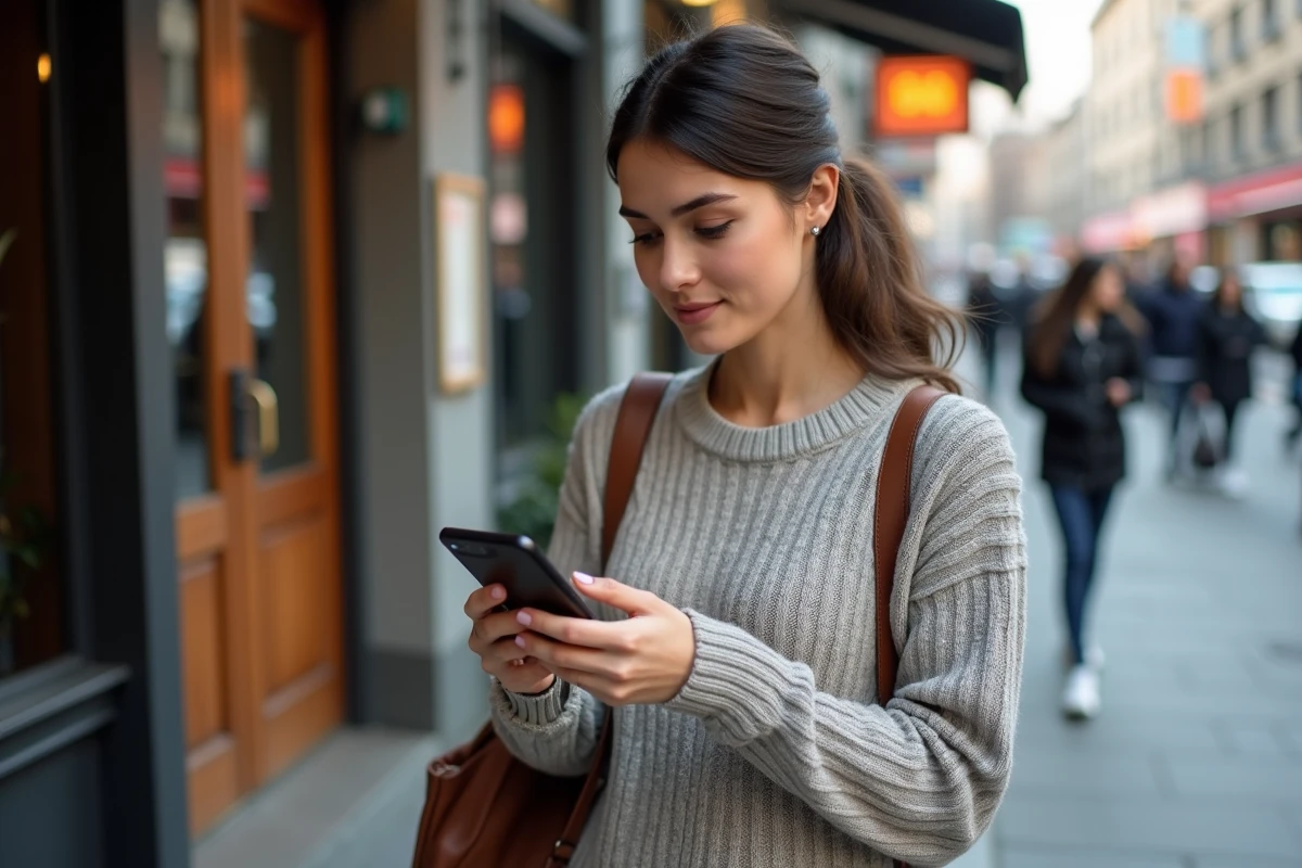 Jeune femme vérifiant un site sécurisé avec son smartphone