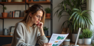 Résoudre l’impression incorrecte Canva : astuces et solutions faciles Femme examinant des impressions colorées dans un espace créatif