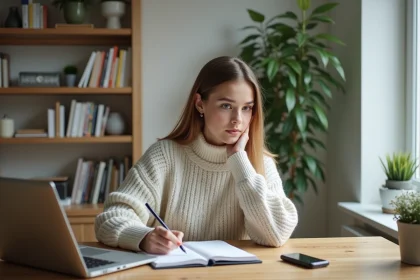 Jeune femme travaillant en home office sur son ordinateur