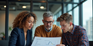 Groupe de professionnels discutant autour d'une table de réunion