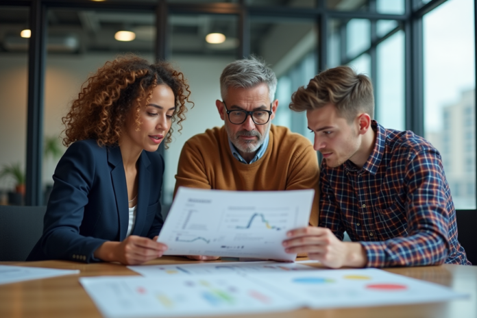 Groupe de professionnels discutant autour d'une table de réunion