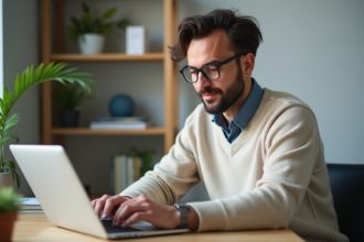 Homme détendu travaillant à son bureau à domicile