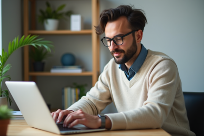 Homme détendu travaillant à son bureau à domicile