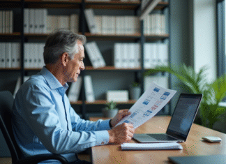 Bases de données : lieu de stockage, explications et conseils pour choisir Homme d'affaires au bureau avec ordinateur et diagramme