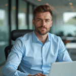 Homme d affaires au bureau utilisant un ordinateur portable