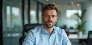 Homme d affaires au bureau utilisant un ordinateur portable