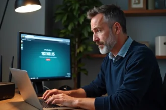 Homme d'âge moyen regardant son écran d'ordinateur avec souci