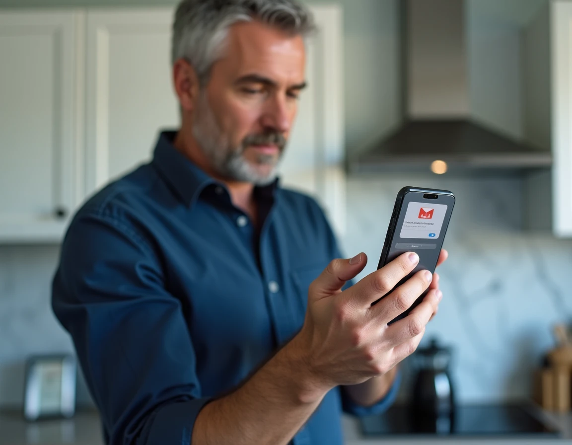 Homme tenant un smartphone affichant une erreur de connexion sur la page de connexion AOL webmail