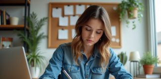 Apprendre le SEO : combien de jours pour une formation efficace ? Jeune femme concentrée dans son bureau à domicile