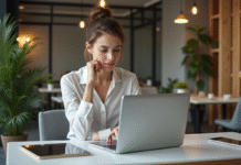 Jeune femme professionnelle travaillant sur son ordinateur dans un espace de coworking