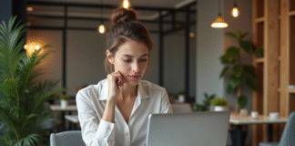 Jeune femme professionnelle travaillant sur son ordinateur dans un espace de coworking