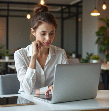 Jeune femme professionnelle travaillant sur son ordinateur dans un espace de coworking