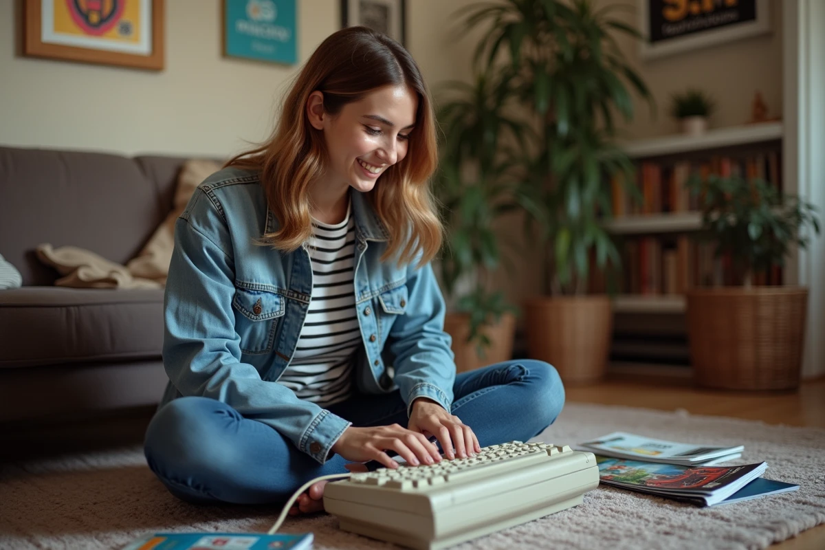 Jeune femme souriante tapant sur un clavier d