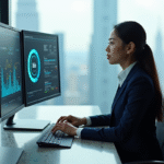 Technologie 2025 : quel pays est le plus avancé au monde? Jeune femme asiatique en costume dans un bureau moderne