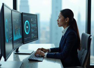 Technologie 2025 : quel pays est le plus avancé au monde? Jeune femme asiatique en costume dans un bureau moderne