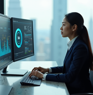 Technologie 2025 : quel pays est le plus avancé au monde? Jeune femme asiatique en costume dans un bureau moderne