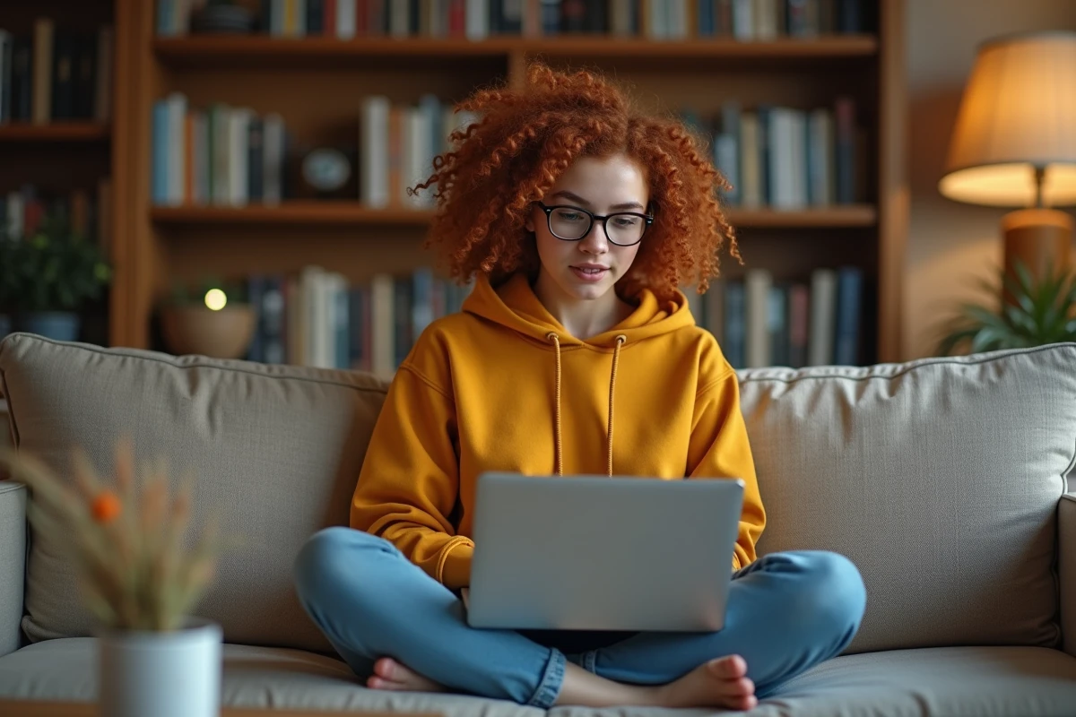 Jeune femme cherchant comment taper un signe attention sur son clavier dans un document texte