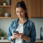 Protéger téléphone gratuitement : astuces et solutions efficaces pour sa sécurité Jeune femme en intérieur utilisant la reconnaissance digitale sur son smartphone