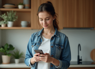 Protéger téléphone gratuitement : astuces et solutions efficaces pour sa sécurité Jeune femme en intérieur utilisant la reconnaissance digitale sur son smartphone