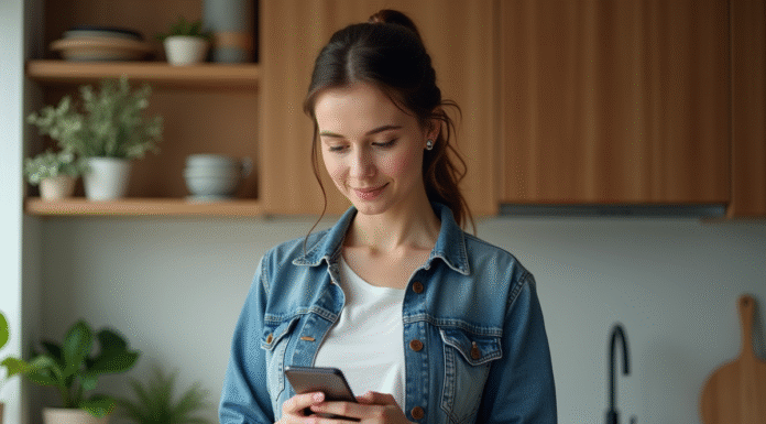 Protéger téléphone gratuitement : astuces et solutions efficaces pour sa sécurité Jeune femme en intérieur utilisant la reconnaissance digitale sur son smartphone