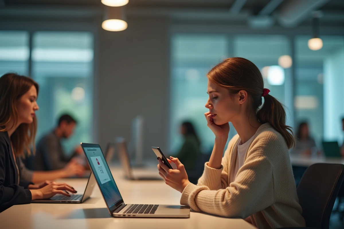 Jeune femme regardant son smartphone avec erreur webmail