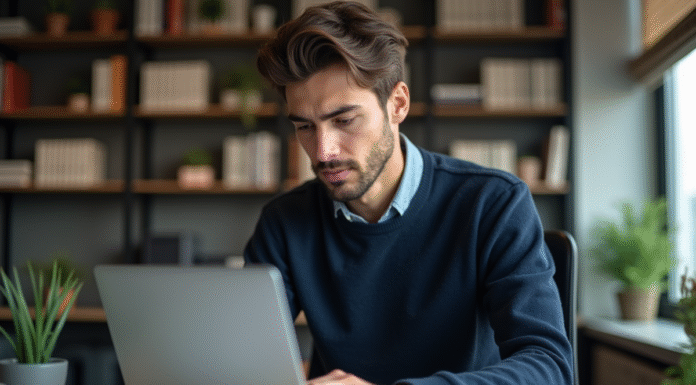 Différence entre Visual Studio et Visual Studio Code : comparaison et choix Jeune homme travaillant sur un ordinateur dans un bureau moderne