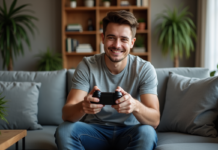 Tout savoir sur le pad : définition et utilisation Jeune homme jouant aux jeux vidéo sur un canapé