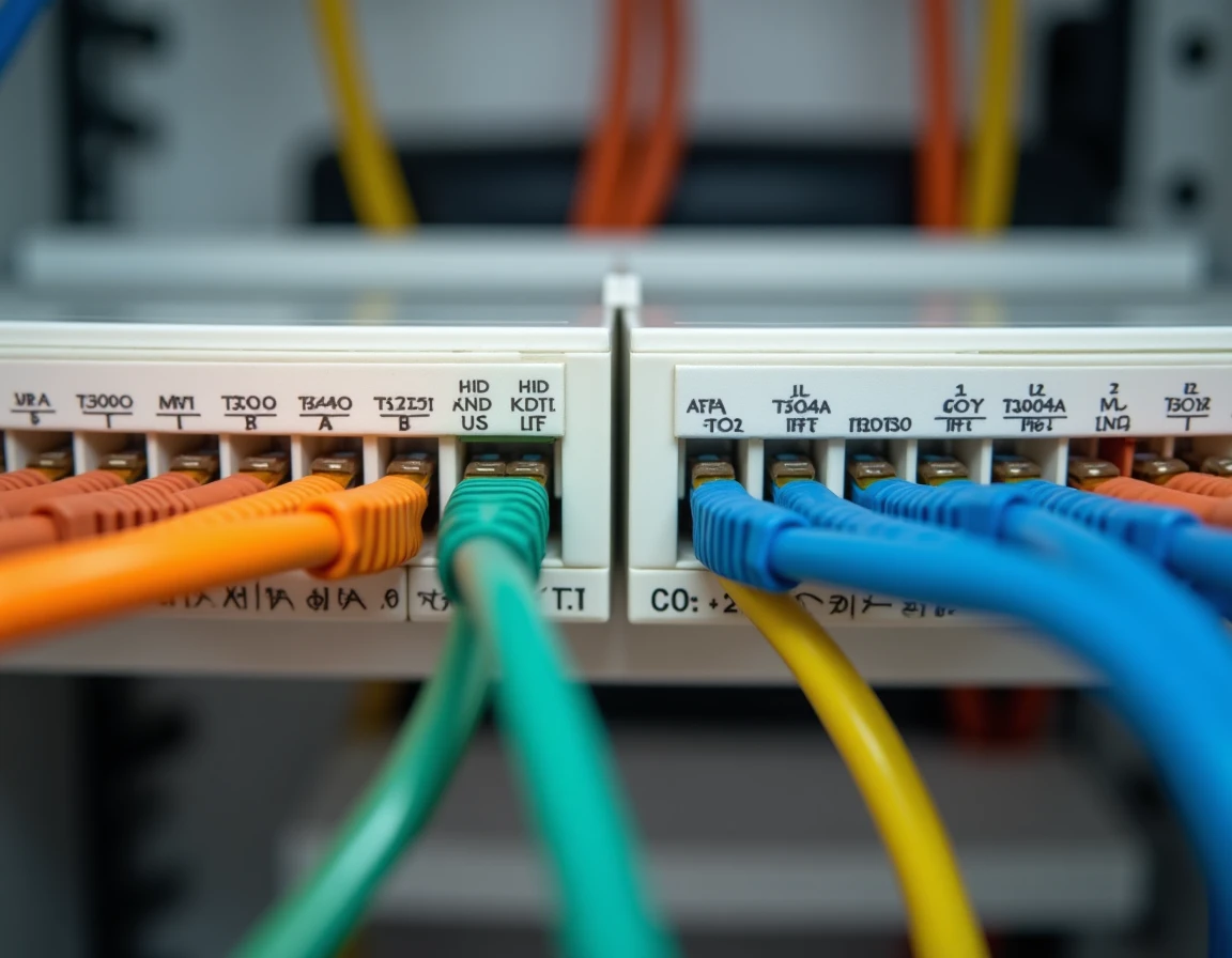 Comparaison des normes de câblage RJ45 T568A et T568B sur un panneau de brassage réseau
