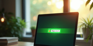 Ordinateur portable avec cadenas HTTPS vert en ligne