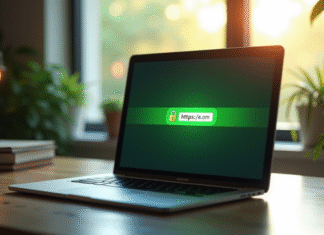 Passer à HTTPS : avantages, impact sur le SEO et mise en place facile Ordinateur portable avec cadenas HTTPS vert en ligne