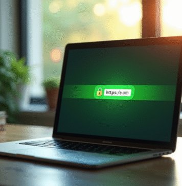 Passer à HTTPS : avantages, impact sur le SEO et mise en place facile Ordinateur portable avec cadenas HTTPS vert en ligne