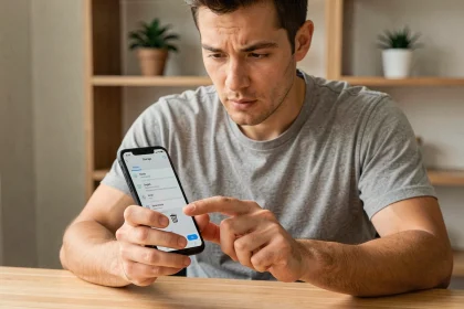 Homme utilisant les paramètres Android pour vider automatiquement la corbeille sur son smartphone